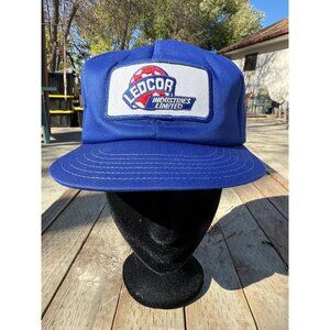 70s 80s Vintage Trucker Cap Hat Snapback Ledcor Industries VICTORY CAPS Blue Col